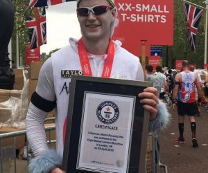 London Marathon, unicorn runner Andy Taylor and his Guinness World Record certificate