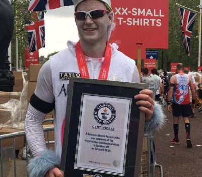 London Marathon, unicorn runner Andy Taylor and his Guinness World Record certificate