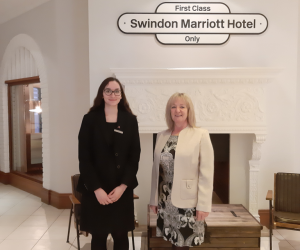 Debbie Clarke, Swindon Fundraiser collecting a cheque from Swindon Marriott Hotel